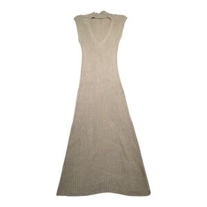 PINK ROSE Ribbed Knit Sleeveless Mock Neck Midi Dress Beige Size S‎